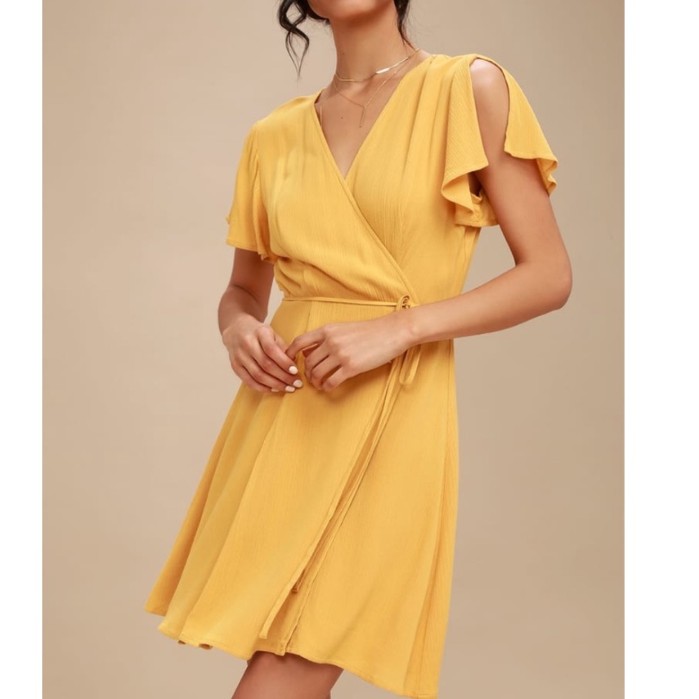 NWOT Lulus Harbor Point Mustard Yellow Wrap Dress